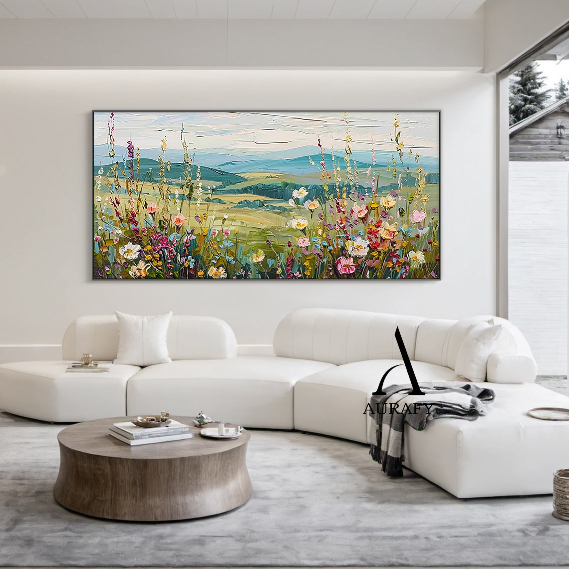 3D Textured Flower Painting with Knife Strokes High-Relief Tactile Green Pastoral Landscape Art AURA574