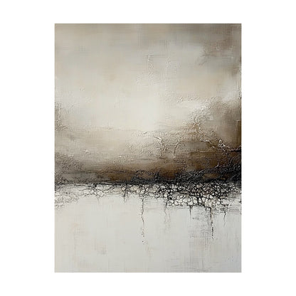 General Abstract Beige Art with Crackle Texture Thick Brushstrokes Dripping Paint Modern Organic Tactile Canvas AURA632