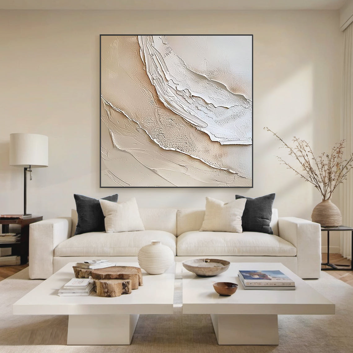 Organic Wave Texture Canvas – Cream & Taupe Tones – AURA007(Square)