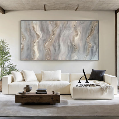 Wabi Sabi Abstract Art Impasto Textured Gray Beige Tactile Wave-Like Handcrafted Organic Canvas AURA560