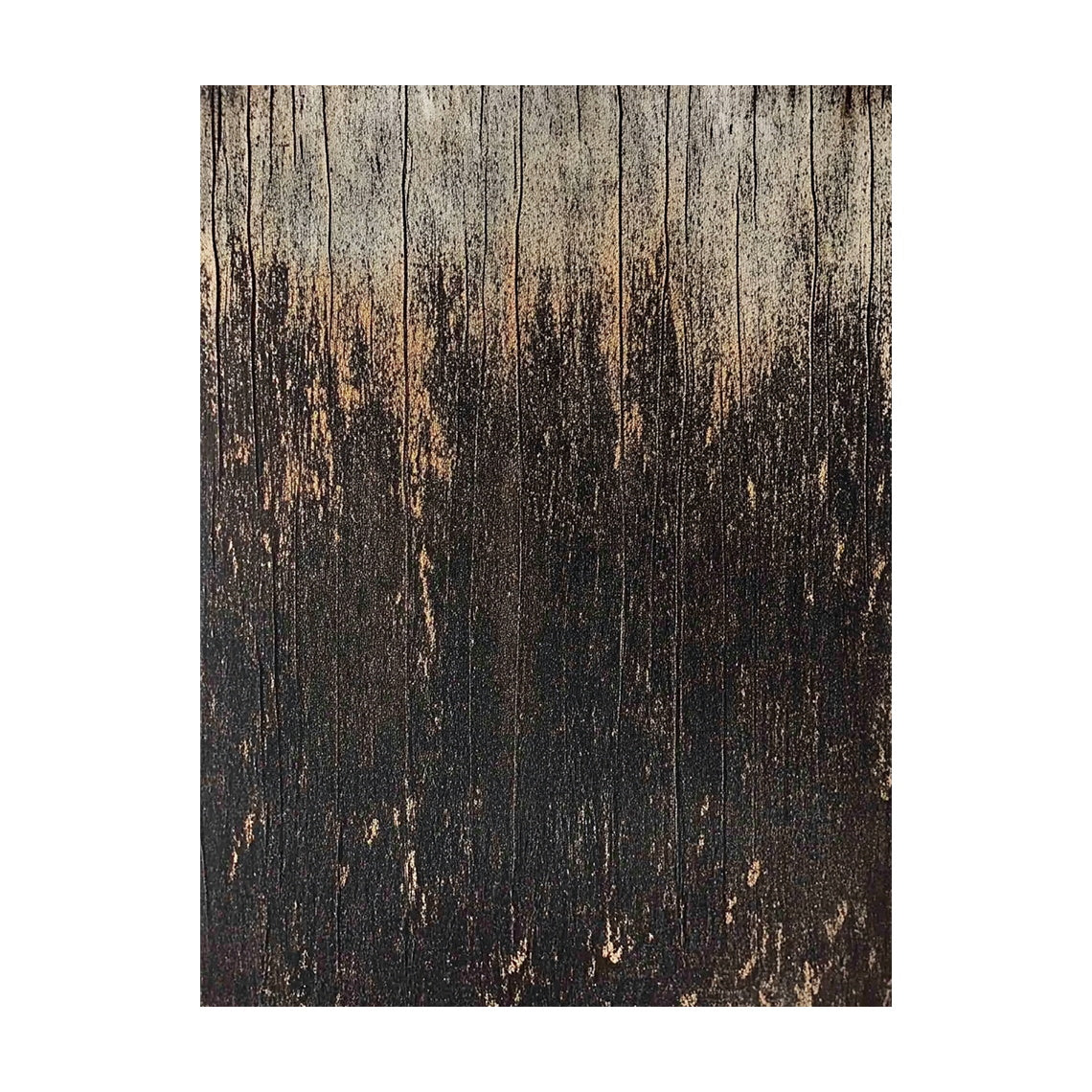 Wabi Sabi Distressed Wood Grain Black Brown Weathered Vertical Texture Artwork with Chipped Patina AURA592