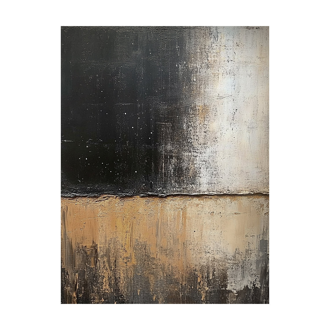 Abstract Black Beige Impasto Textured Rough Tactile Layered Modern Organic Canvas Artwork AURA609