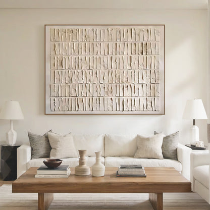 Grid Relief Painting – Cream & Beige Tones – AURA011(Horizontal)