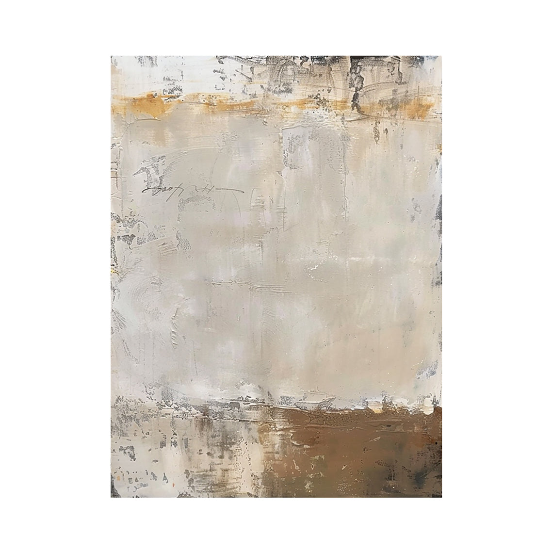 Pale Beige Abstract Painting with Weathered Ochre Traces - AURA844
