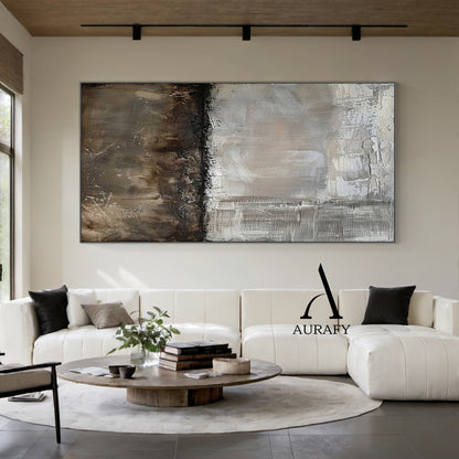 Wabi Sabi Abstract Art Gray Brown Tactile Plaster Textured Grid Indentations Knife Strokes AURA564