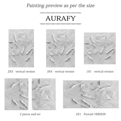 3D Textured White Banana Leaf Art High-Relief Sculpted Canvas Modern Organic Minimalist Luxe AURA523