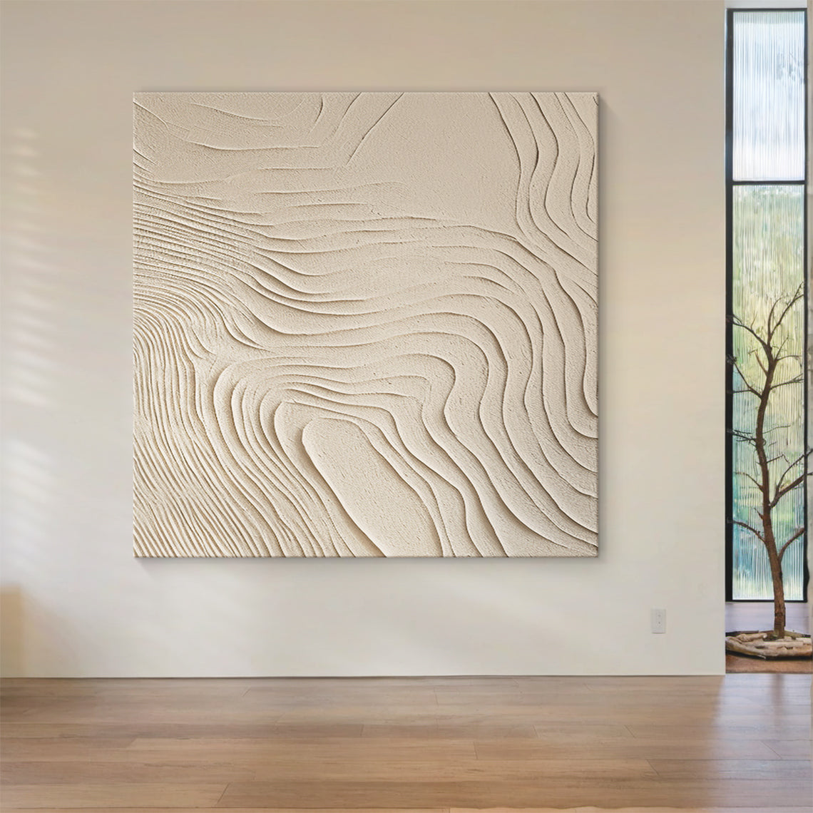 Organic Flow Canvas – Warm Sand Tones – AURA048(Vertical)