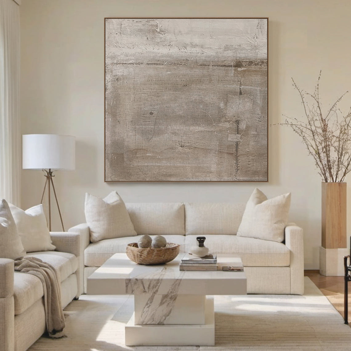 Distressed Texture Wall Art – Taupe & Soft Gray Tones – AURA026(Square)