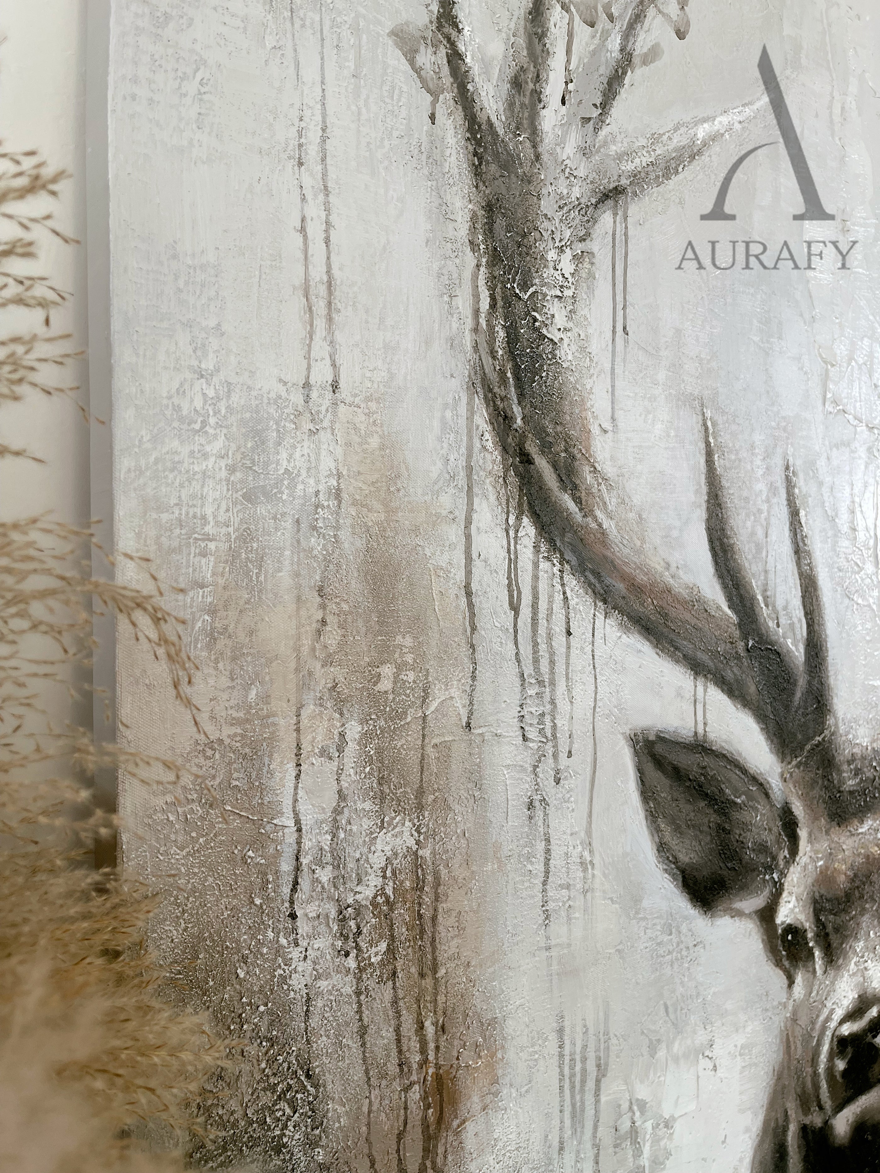 Large Textured Brown Stag Oil Painting Animal Wall Art for Living Room Canvas-AURA337