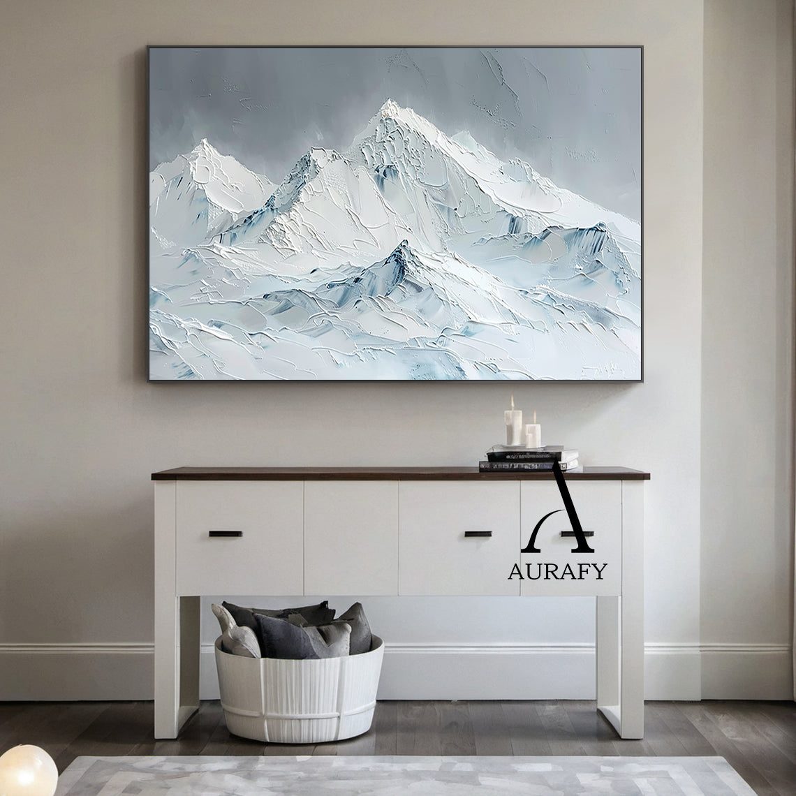 3D Textured Snow Mountain Painting Impasto Tactile Surface Gray White Modern Organic Art AURA519