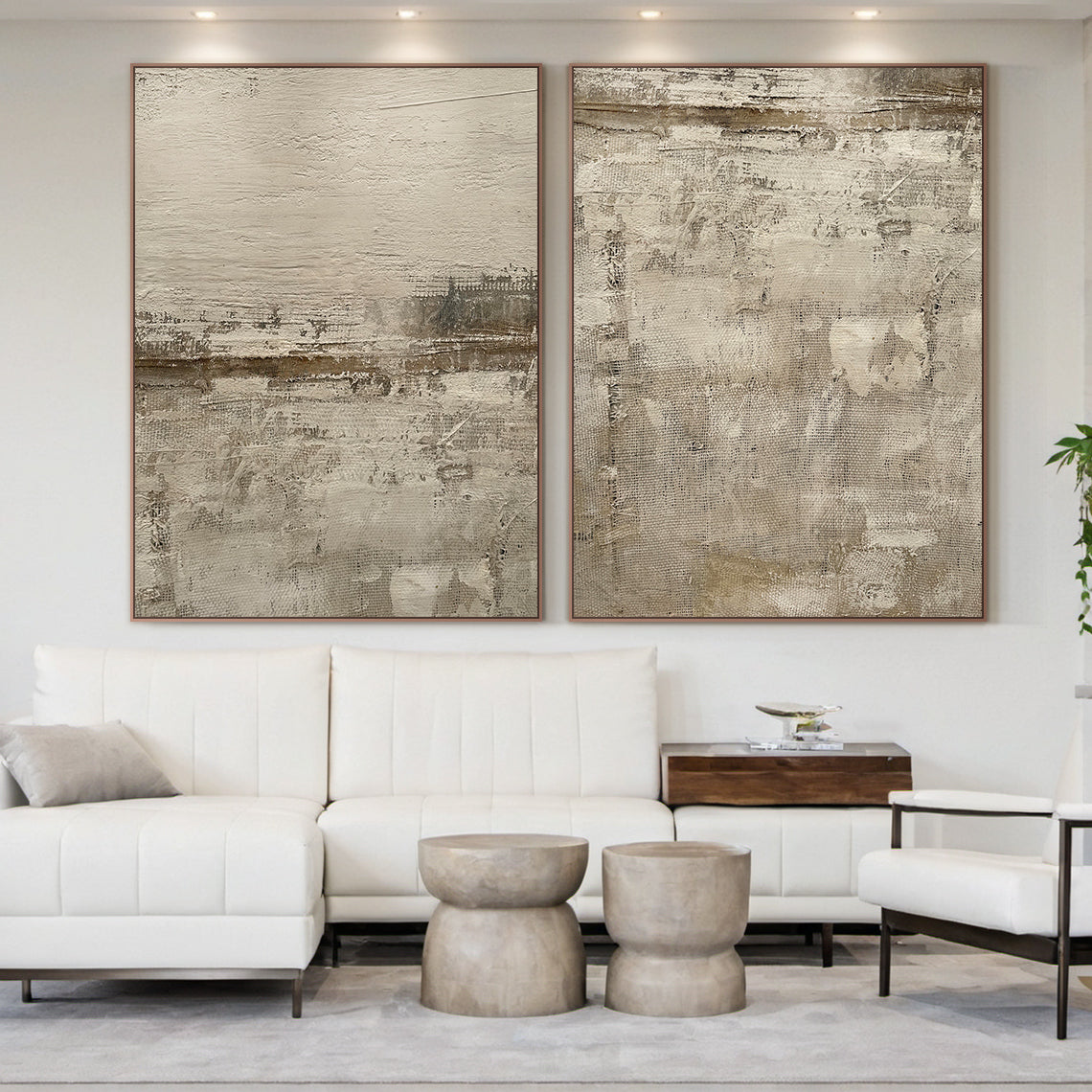 Wabi Sabi Brown Abstract Wall Art Two-Piece Living Room Decor AURA227