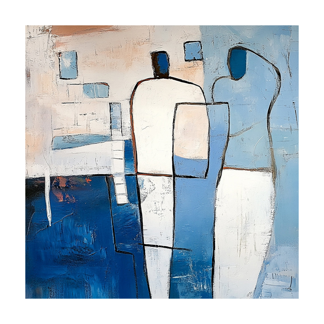 General Abstract Blue Artwork Impasto Texture Expressive Brushstrokes Stylized Human Forms Abstract Expressionist Piece AURA646