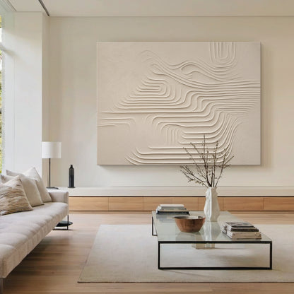 Flowing Square Texture Canvas-Warm Cream Tones-AURA046