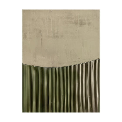 3D Textured Painting Beige Green Tactile Surface High-Relief Sculpted Vertical Stripes Modern Organic AURA465