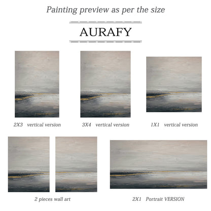 Abstract Wall Art Gray Beige Textured Canvas with Gold Leaf Accents Minimalist Luxe Japandi Style AURA626
