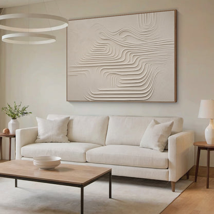 Flowing Square Texture Canvas-Warm Cream Tones-AURA046