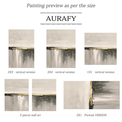 Wabi-Sabi Beige Abstract Plaster Textured Gold Accent Knife Stroked Japandi Minimalist Luxe Canvas Wall Decor AURA718