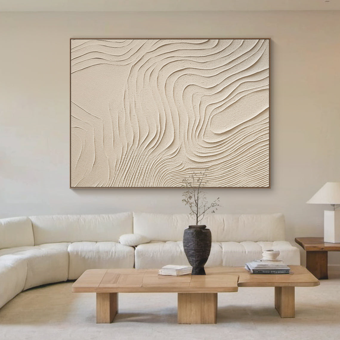 Organic Flow Canvas – Warm Sand Tones – AURA048(Horizontal)