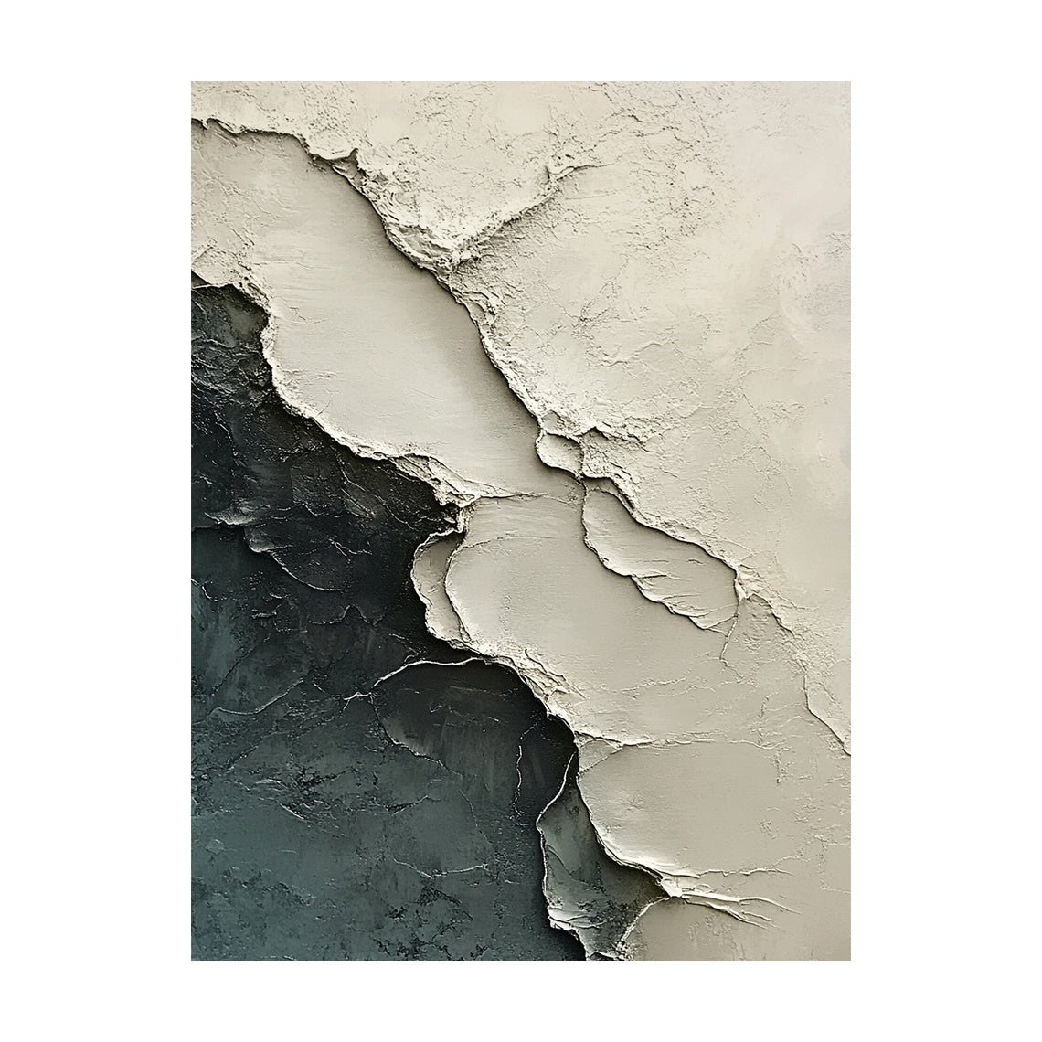 Abstract Landscape Art Impasto Cracked Texture Beige Black Wabi-Sabi Tactile Canvas Wall Decor AURA440