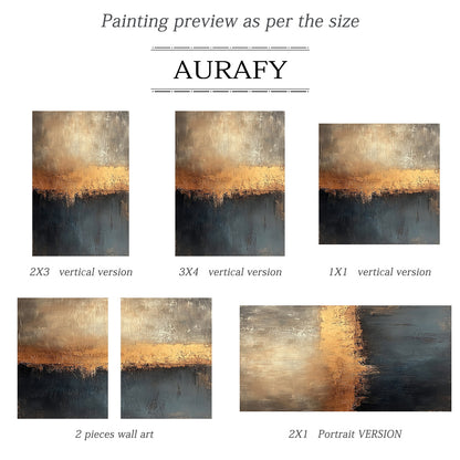 Brown and Deep Blue Abstract Painting with an Amber Color Break - AURA853