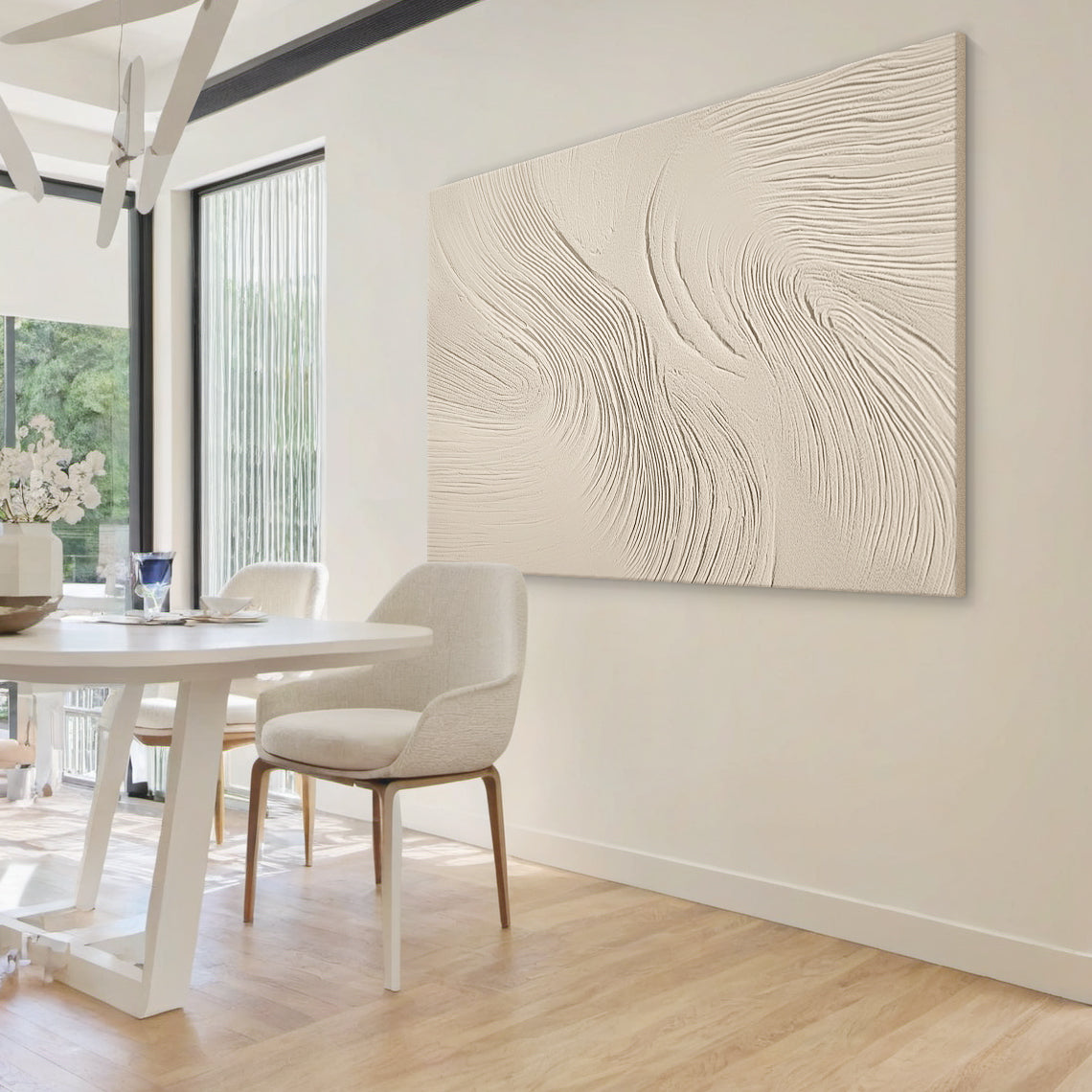 Swirling Textural Canvas-Warm Cream Tones-AURA049