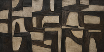 Plaster Textured Abstract Wall Art Black Brown Wabi-Sabi Japandi Minimalist Geometric Tactile Handcrafted Canvas Decor AURA769
