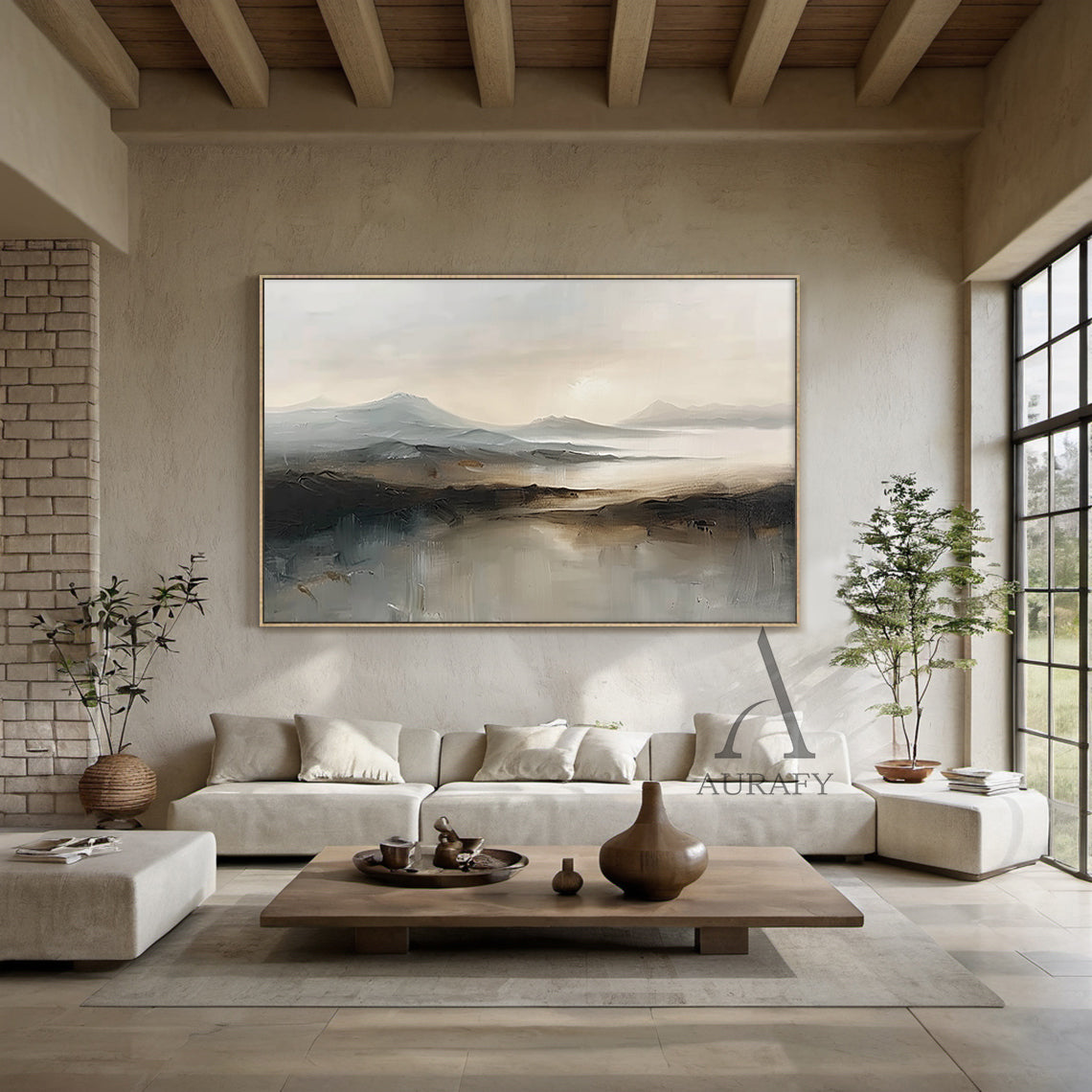 Abstract Landscape Art Thick Brushstroke Modern Organic Gray Black Neutral Tactile Canvas Art AURA498