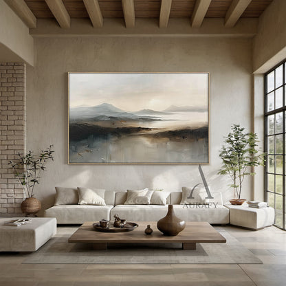 Abstract Landscape Art Thick Brushstroke Modern Organic Gray Black Neutral Tactile Canvas Art AURA498