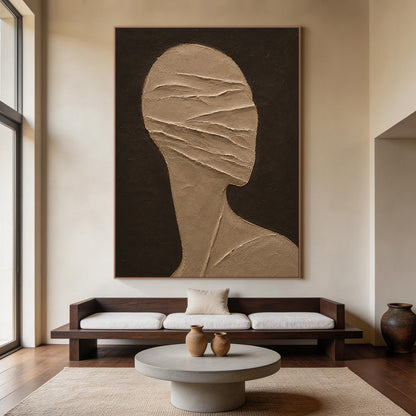 Wabi-Sabi Brown 3D Textured Plaster Abstract Figure Japandi Minimalist High-Relief Tactile Wall Art AURA705