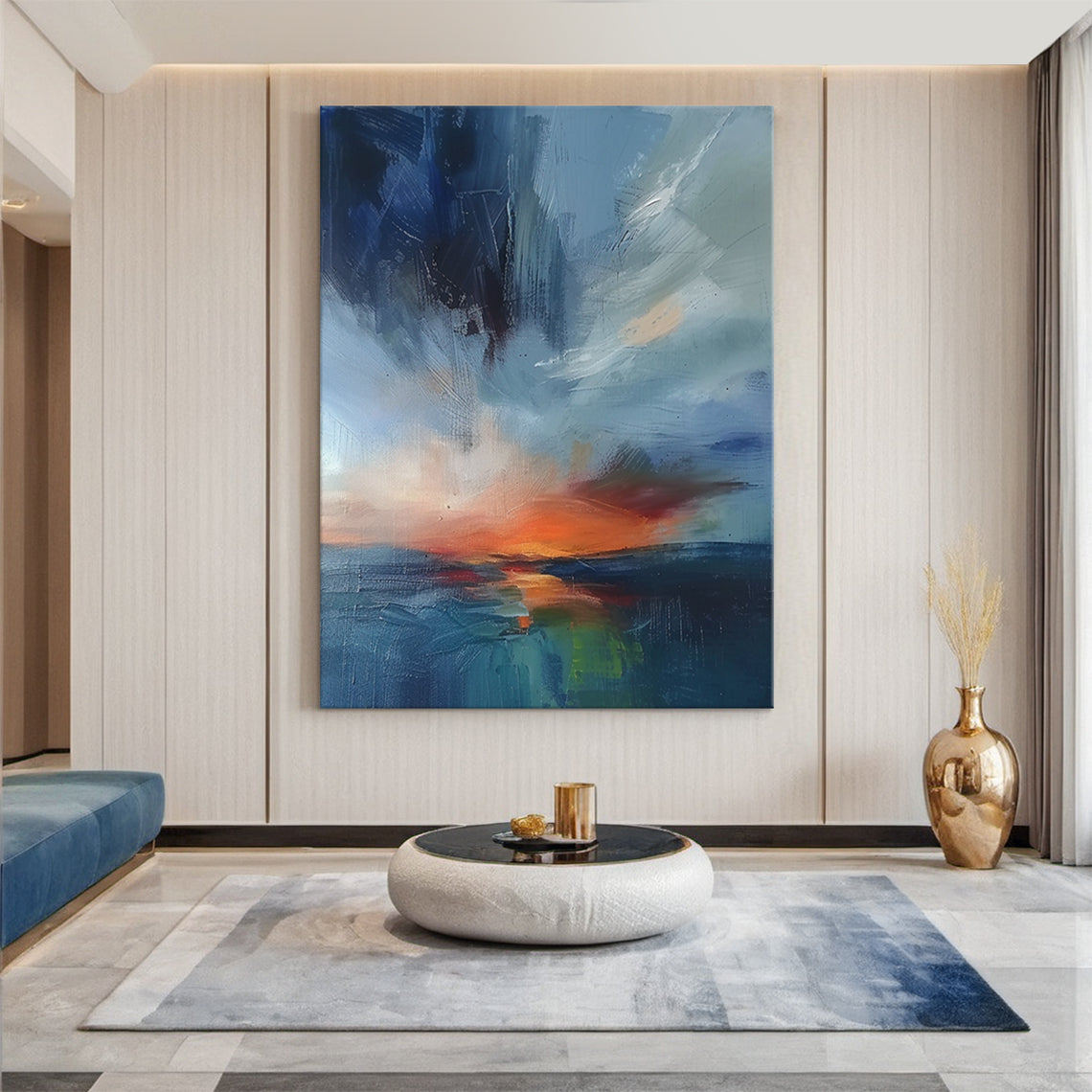 Blue Horizon-Ocean & Sky Minimalist Abstract Art-AURA128