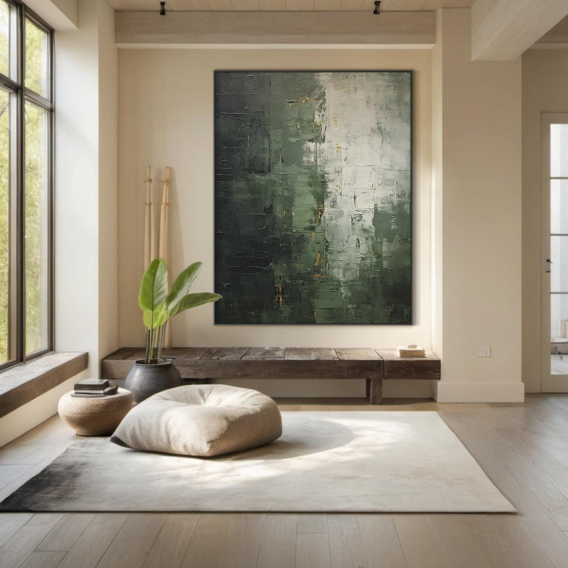 Verdant Patina-Green & Gray Wabi-Sabi Art-AURA076