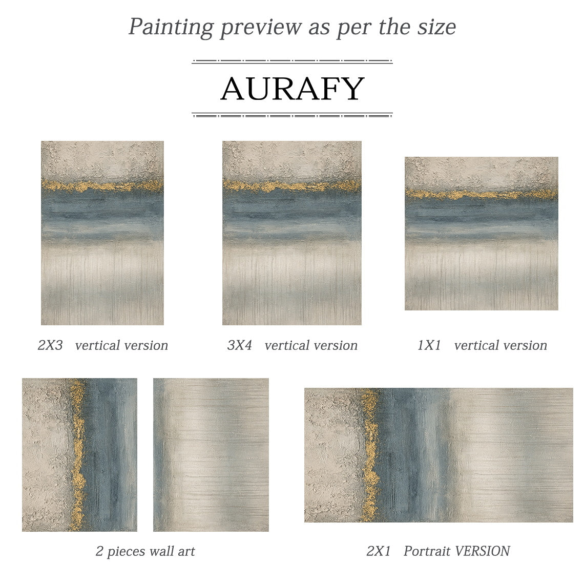 Abstract Gray Blue Art Plaster Textured High-Relief with Golden Accents Modern Organic Minimalist Luxe AurafyArt AURA607