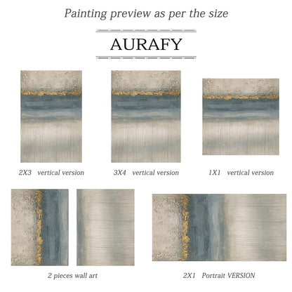 Abstract Gray Blue Art Plaster Textured High-Relief with Golden Accents Modern Organic Minimalist Luxe AurafyArt AURA607