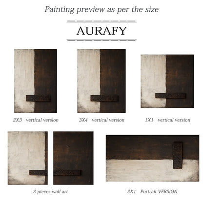 Beige and Brown Minimalist Painting with a Coarse Crossbar - AURA842