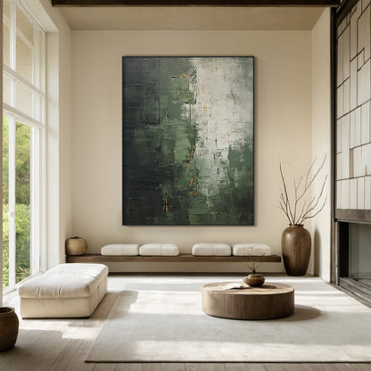 Verdant Patina-Green & Gray Wabi-Sabi Art-AURA076