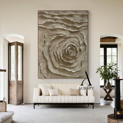 3D Textured Plaster Painting Abstract Rose Wabi-Sabi Japandi Neutral Brown High-Relief Tactile Minimalist Wall Art AURA538