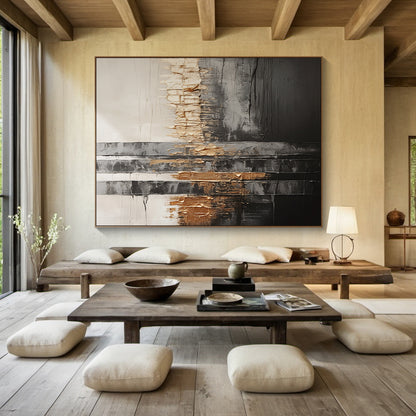 Bronze Axis Canvas — Charcoal & Ivory Textured Wall Art – AURA102
