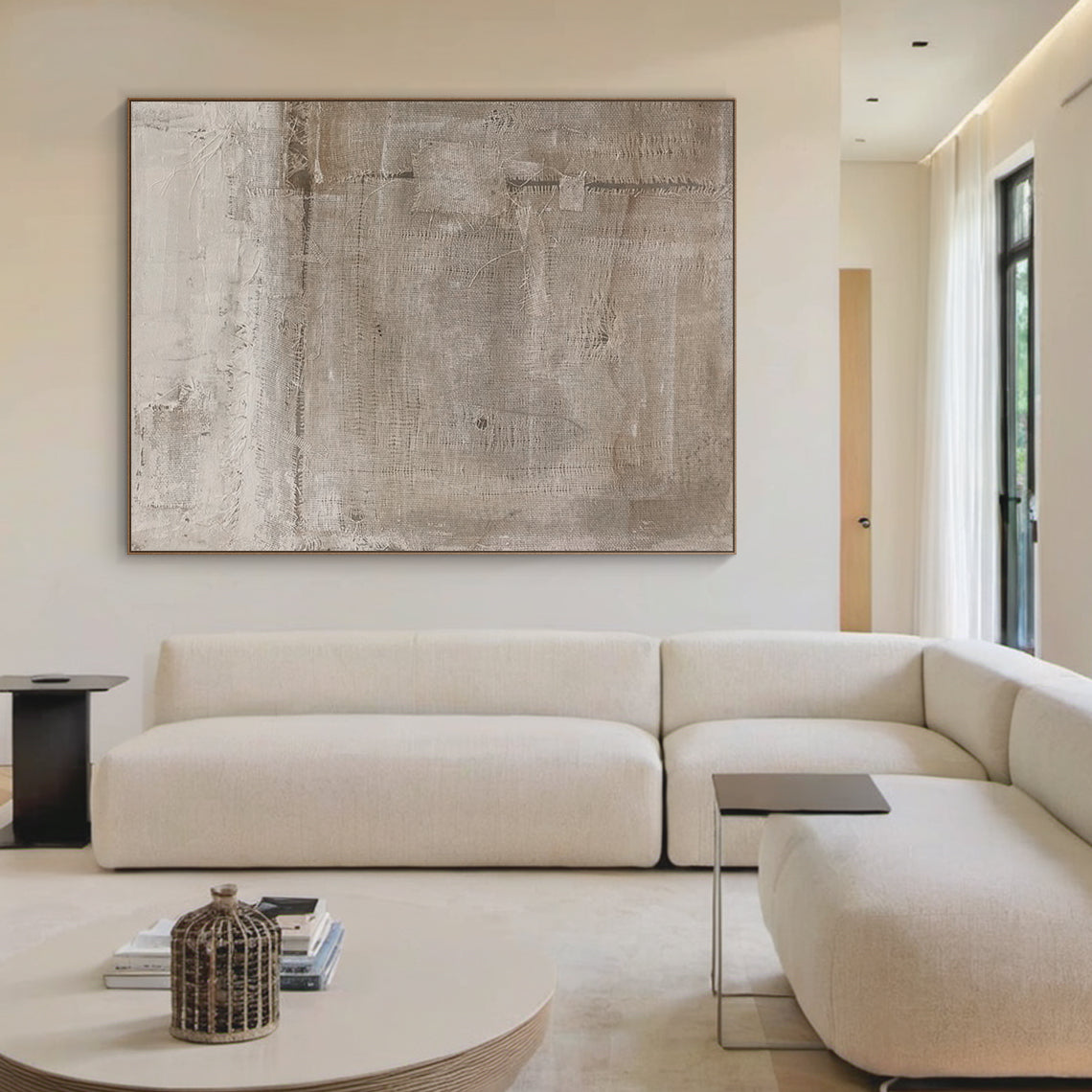 Distressed Texture Wall Art – Taupe & Soft Gray Tones – AURA026(Horizontal)