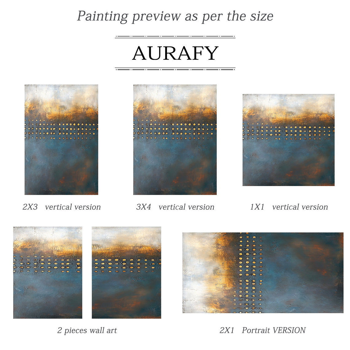 Blue and Beige Abstract Wall Art with a Golden Dot Grid - AURA851