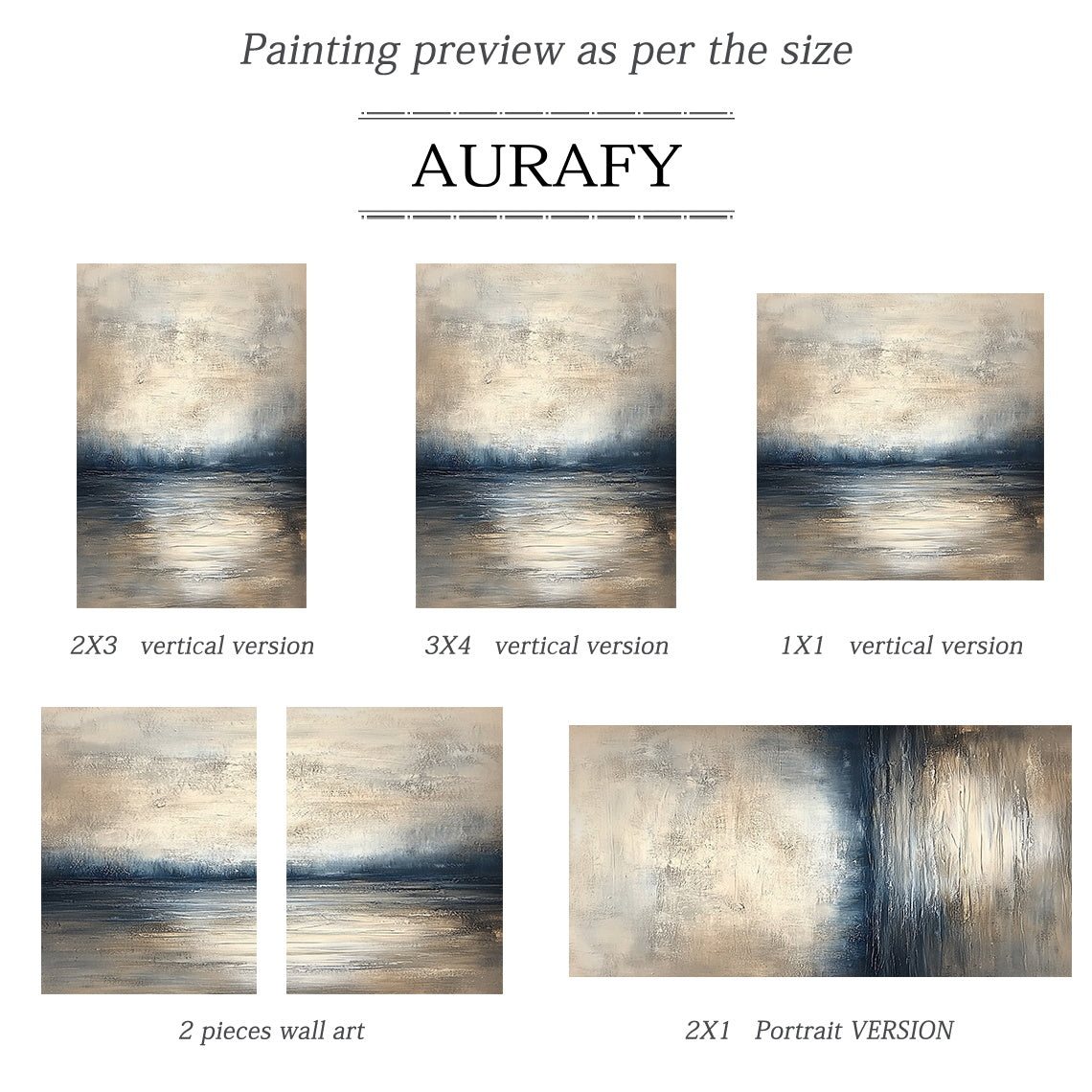 Abstract Beige Blue Art Impasto Knife Strokes Rippled Tactile Modern Organic Canvas Painting AURA618
