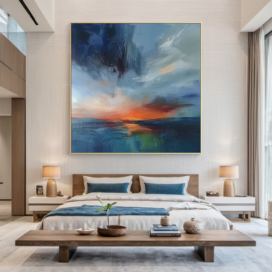 Blue Horizon-Ocean & Sky Minimalist Abstract Art-AURA128