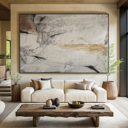 Ash Fragment Abstract Art – Textured Neutral Brushwork Canvas – AURA032
