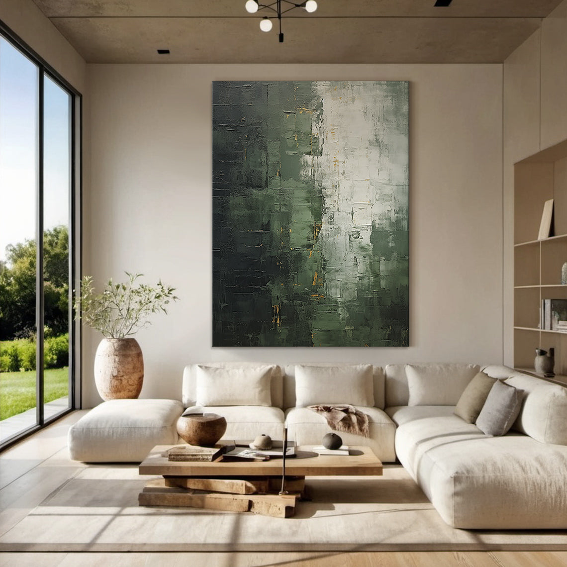 Verdant Patina-Green & Gray Wabi-Sabi Art-AURA076