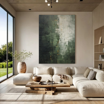 Verdant Patina-Green & Gray Wabi-Sabi Art-AURA076