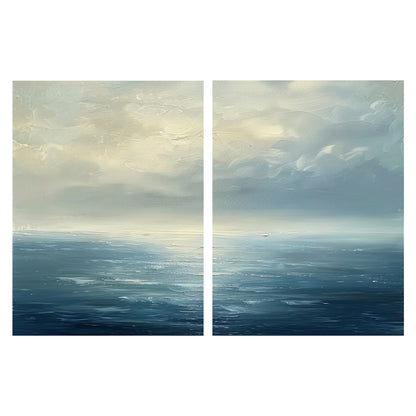 Blue Ocean Abstract Art Impasto Textured Modern Organic Wavy Line Sky Landscape AURA464