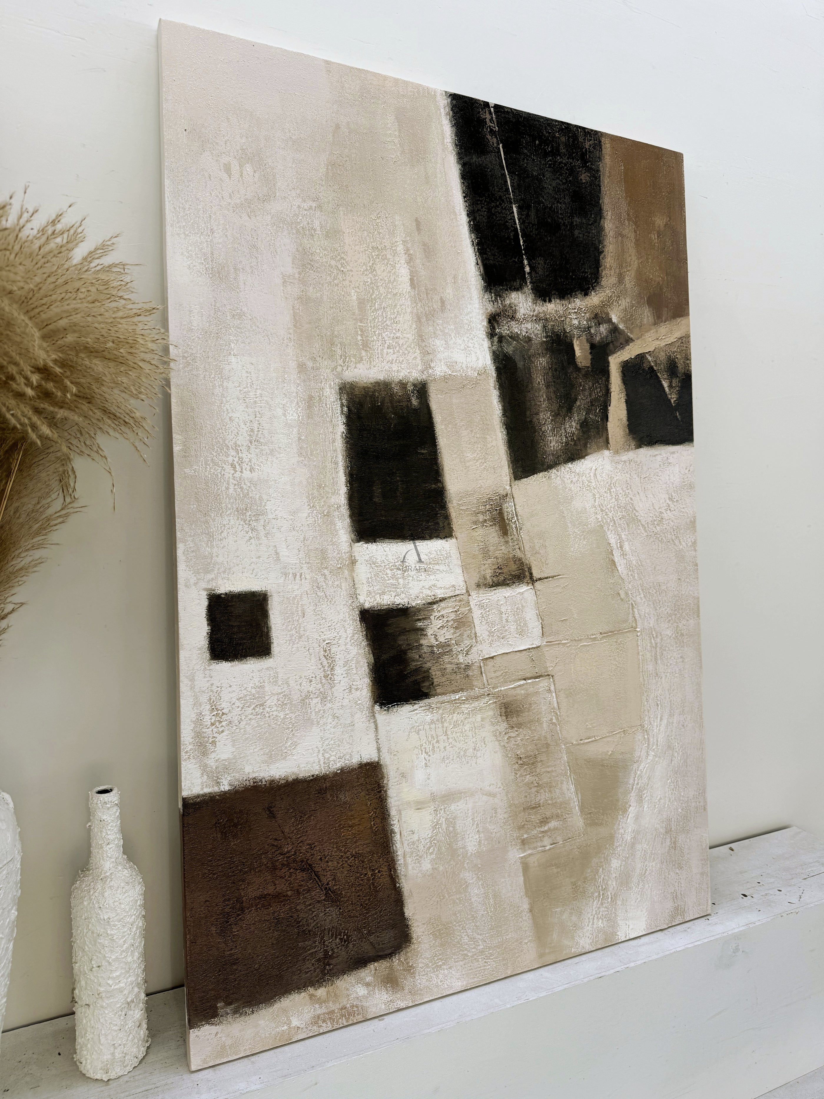 General Abstract Beige Art Tactile Surface Knife Strokes Sculpted Canvas Modern Organic Piece AURA468
