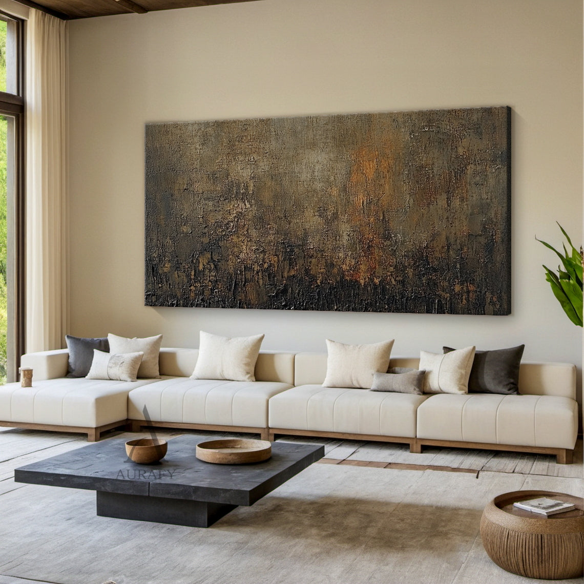 Umber and Rust Abstract Wall Art with Dense Mottled Texture - AURA849
