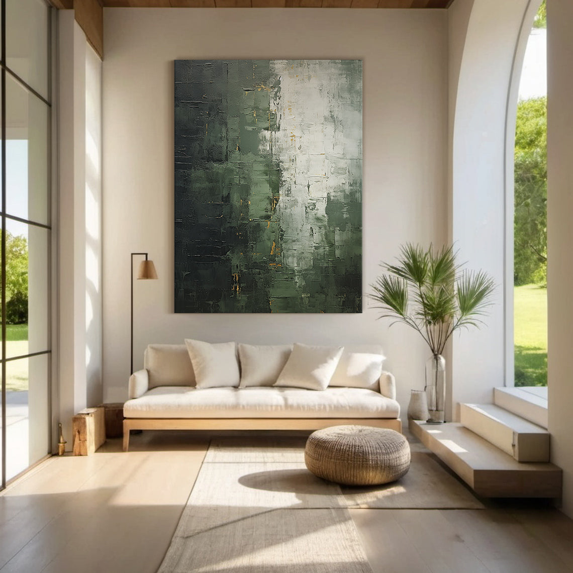 Verdant Patina-Green & Gray Wabi-Sabi Art-AURA076