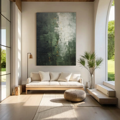 Verdant Patina-Green & Gray Wabi-Sabi Art-AURA076