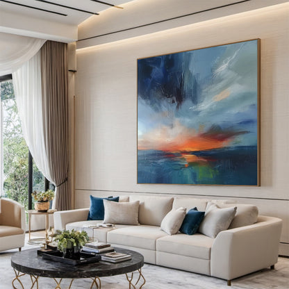 Blue Horizon-Ocean & Sky Minimalist Abstract Art-AURA128